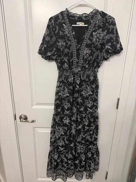 Max Studio Black Floral V-Neck Smocked Maxi Dress - Picture 1 of 3
